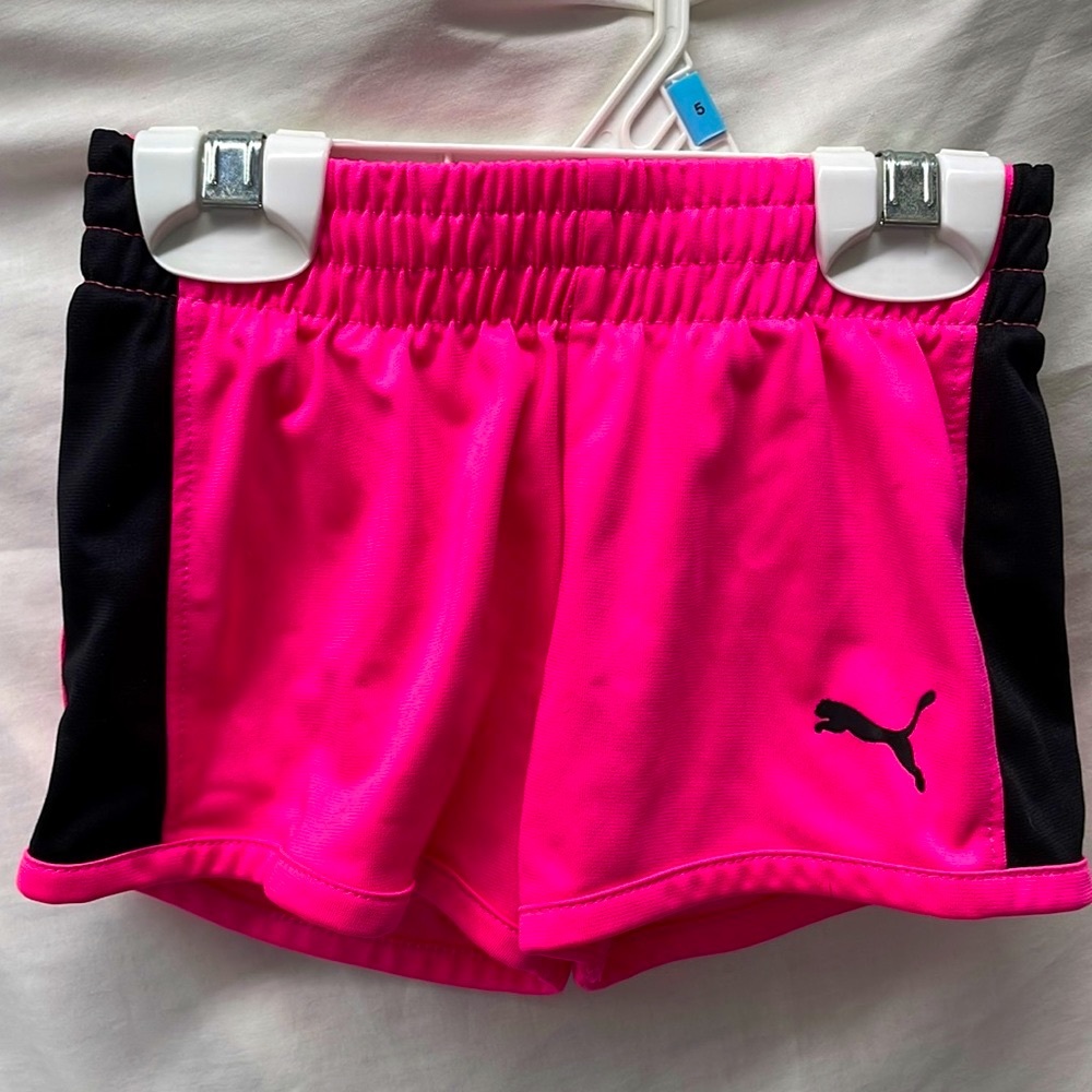 Puma elastic waist pink/ black shorts girls sz 12mos